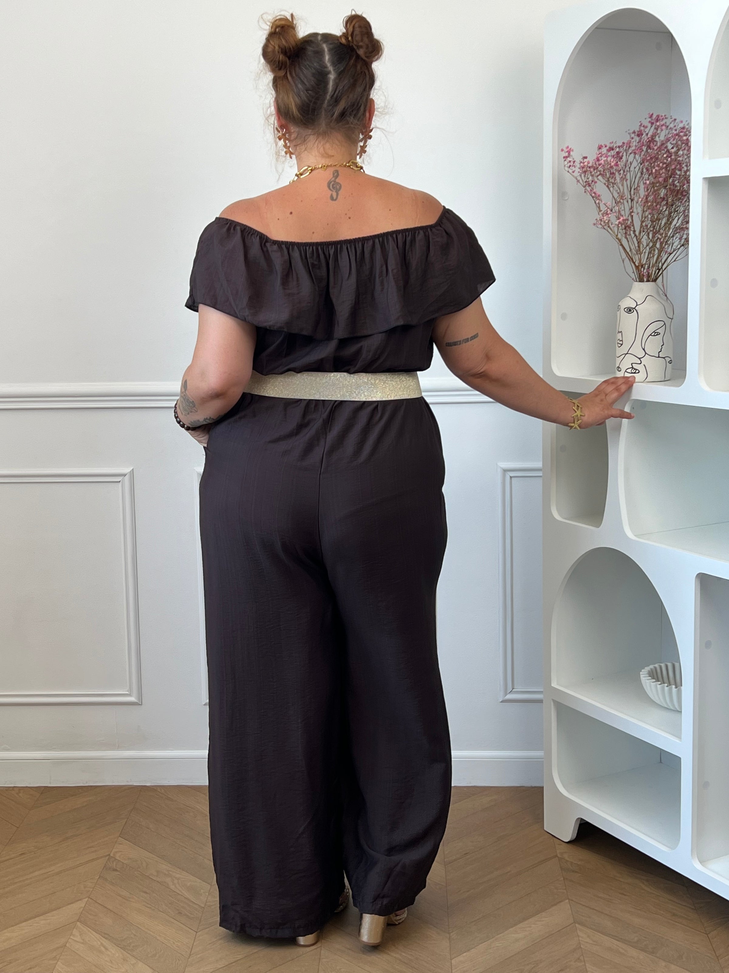 Combinaison marron curve vue de dos passants ceinture – Loïcia