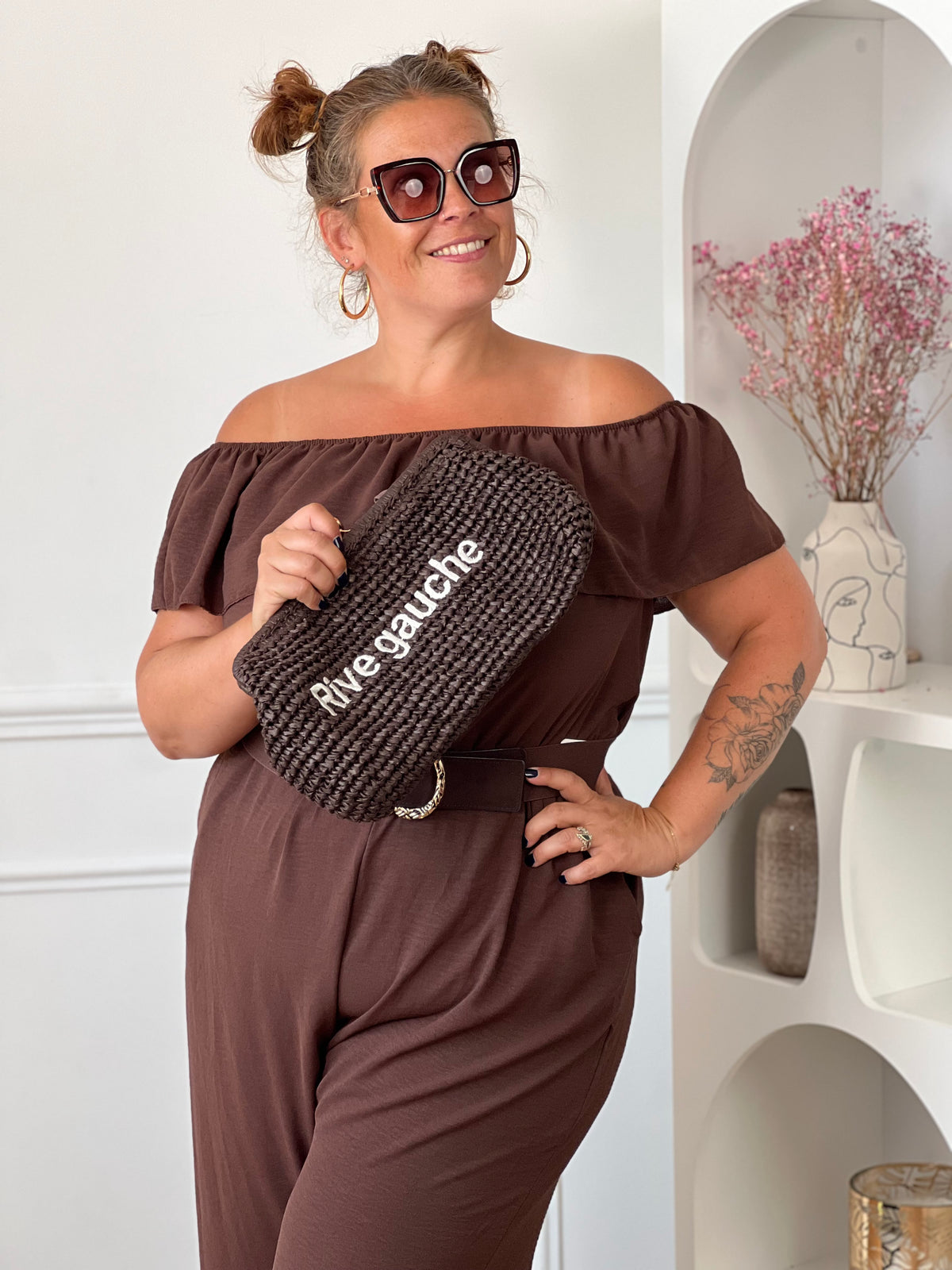 Combinaison marron col bateau grande taille : Carlota