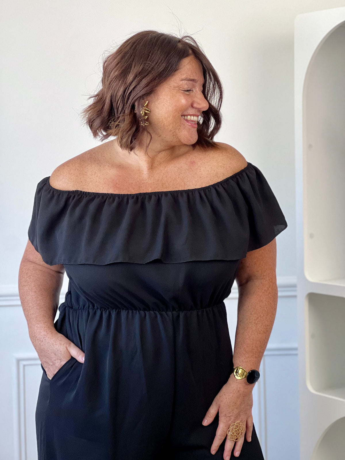 Combinaison grande taille femme noire polyester élastique taille 2 poches – Loïcia
