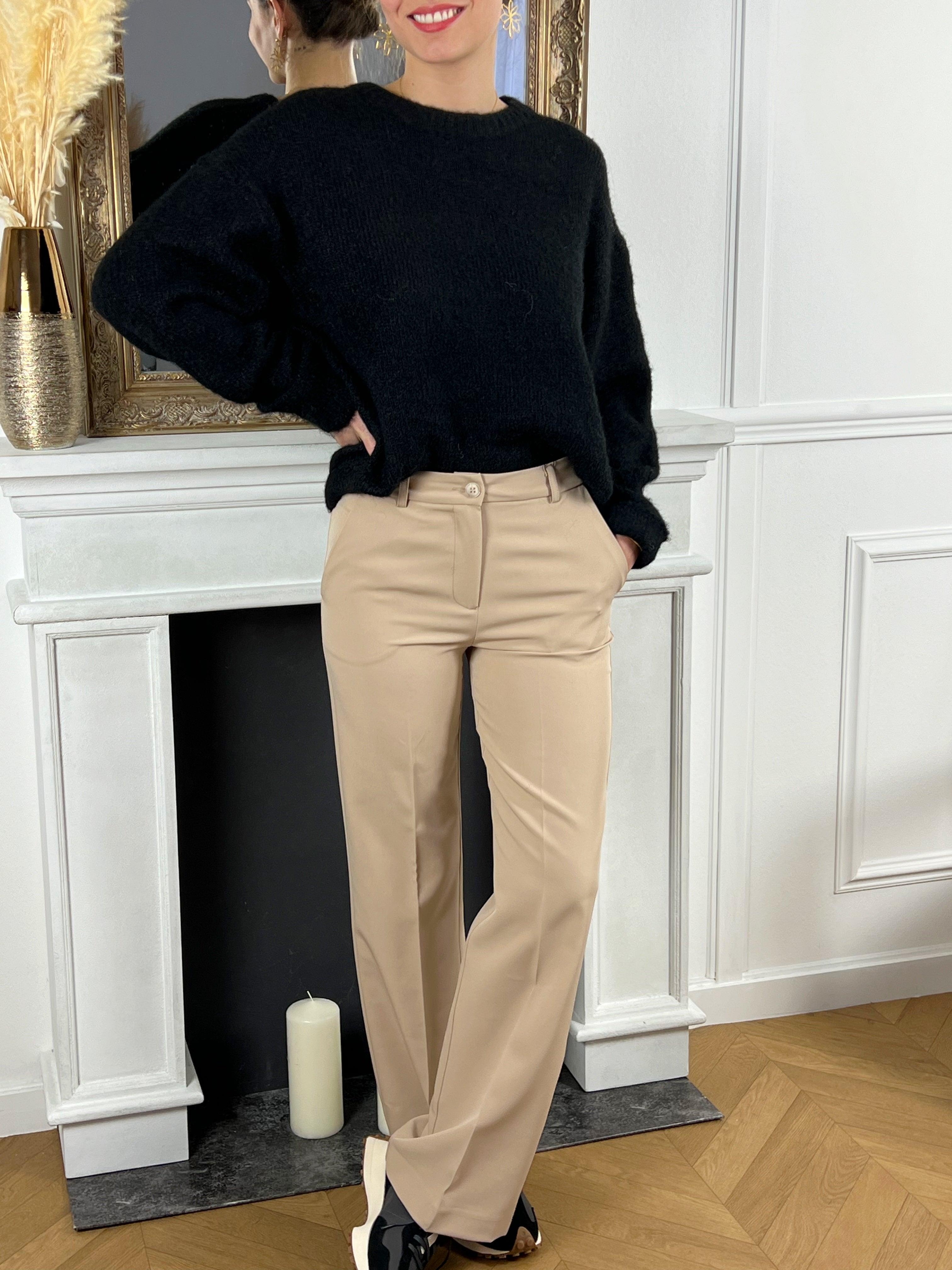 Pantalon beige droit taille haute femme Loicia