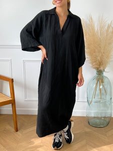Robe longue noire en gaze de coton : Odelia