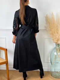 Robe longue noire avec broderie : Yva