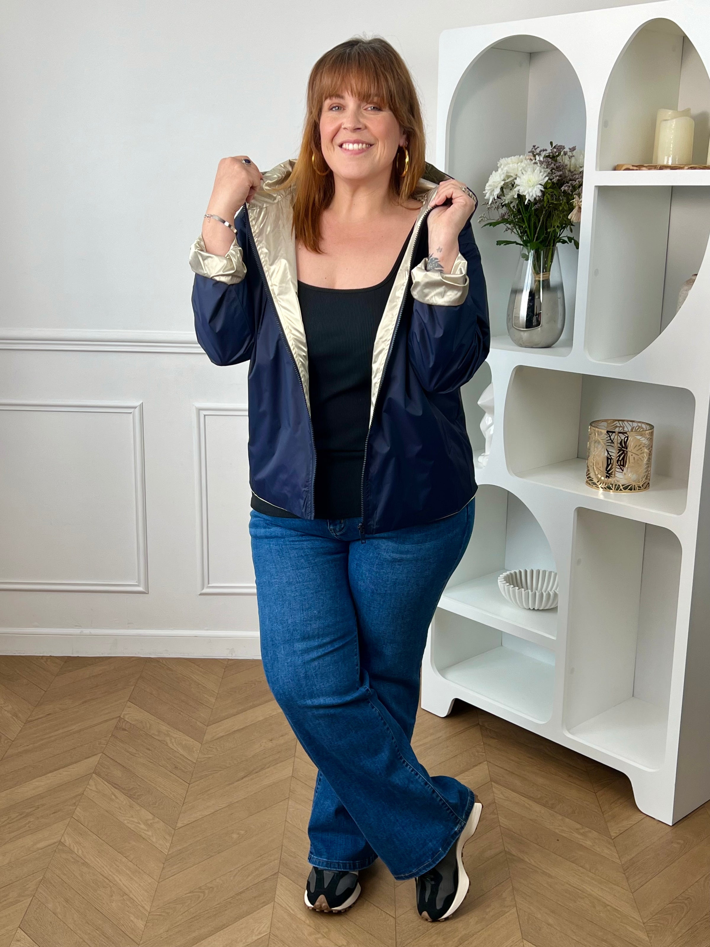 Plus-size reversible gold and blue parka: Sora