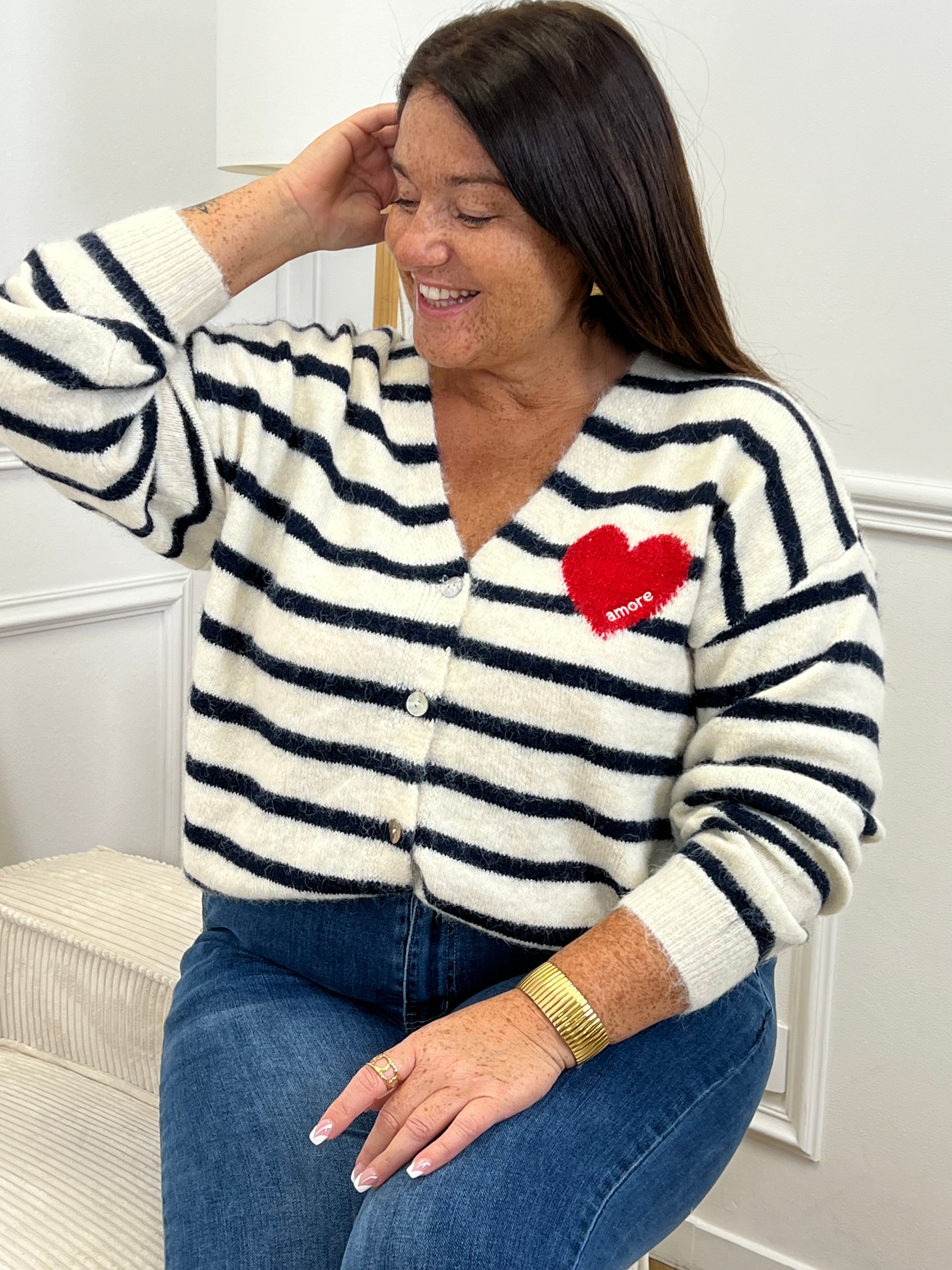 Gilet rayé bleu et beige : Lorine