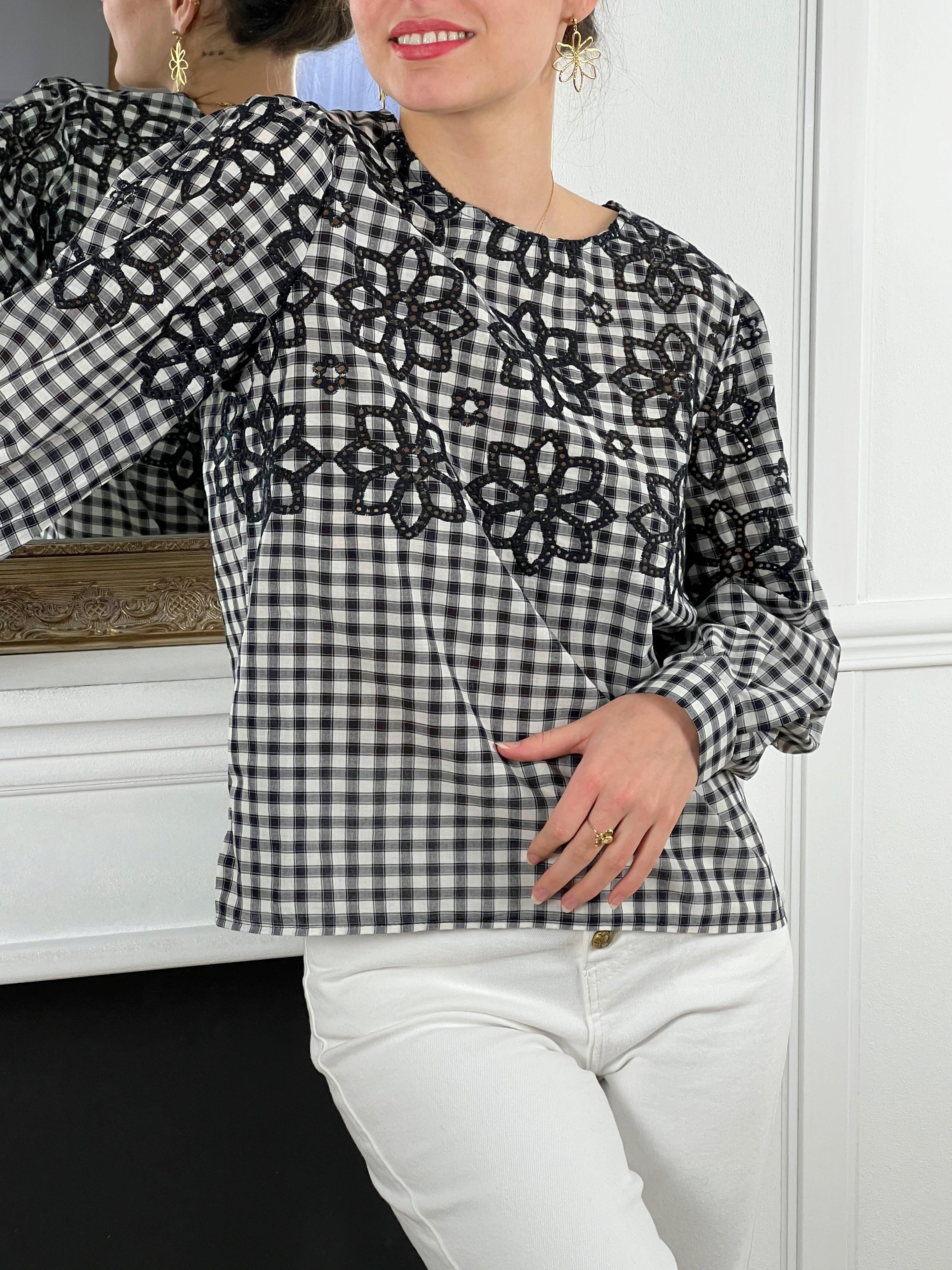 Blouse noire carreaux Louisa