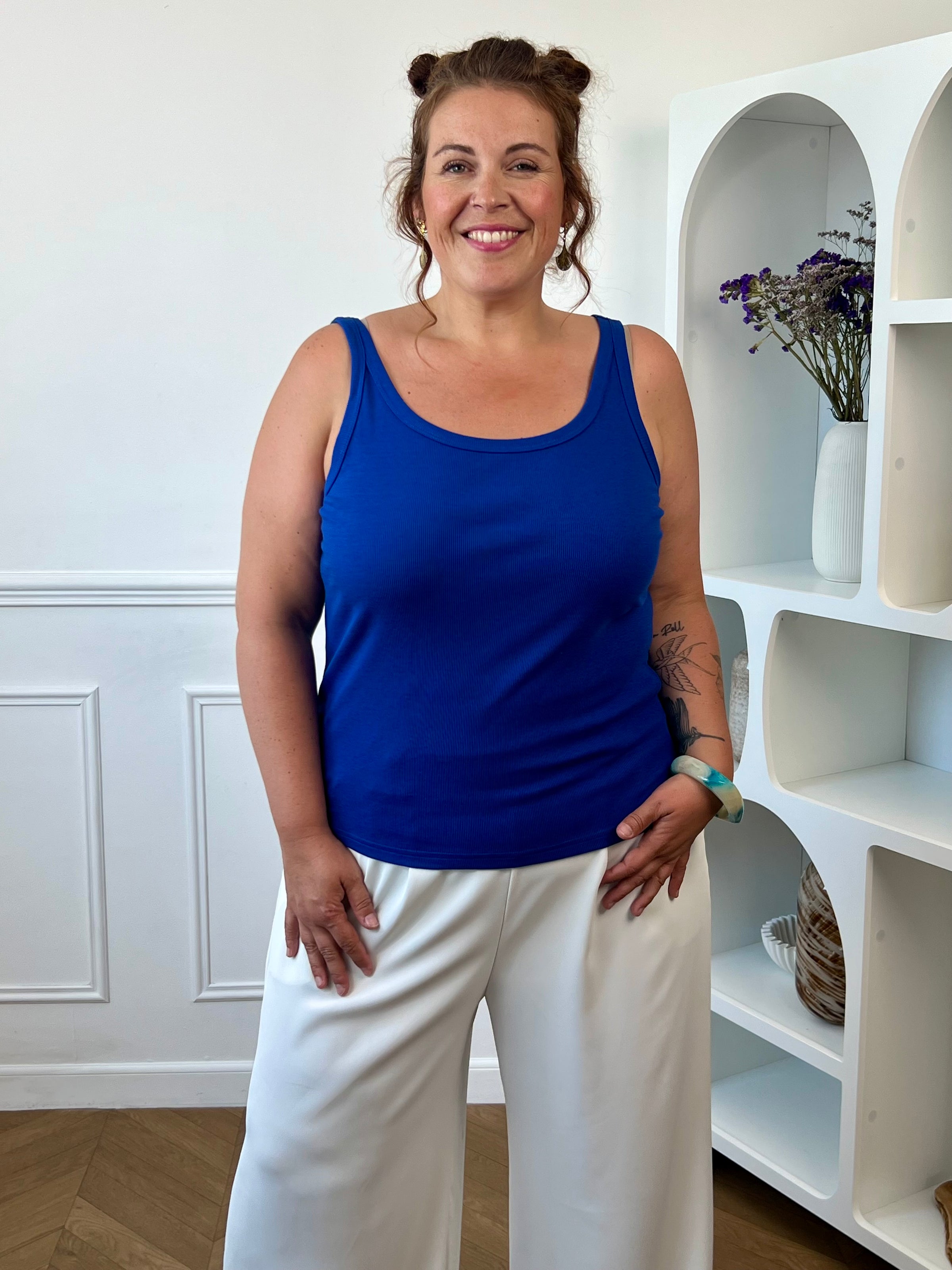 Top bleu roi grande taille coton viscose taille unique 44/48 – Loïcia
