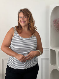 Débardeur à rayures noir et écru grande taille femme – Melie | Loïcia