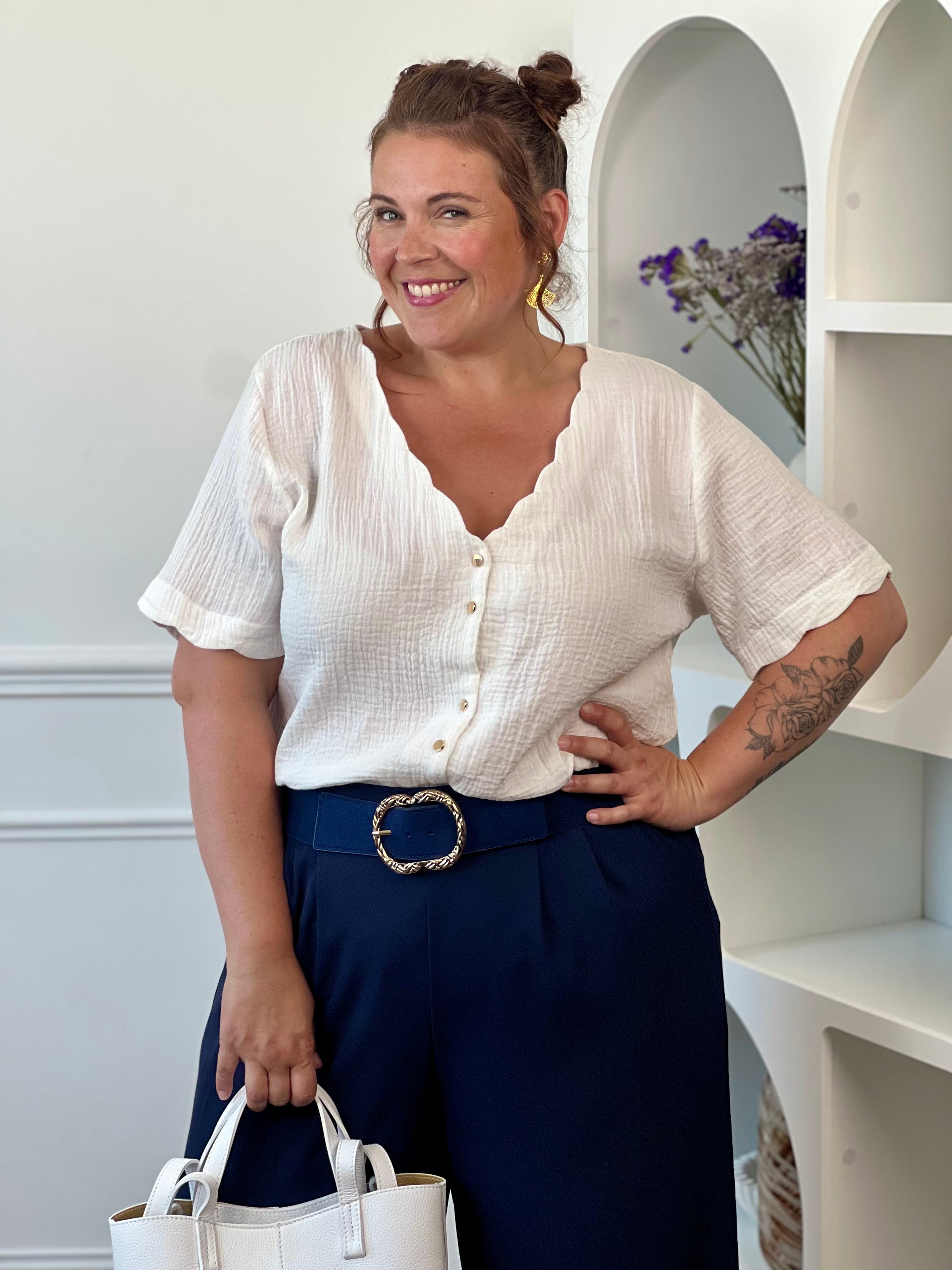 Chemise écrue en gaze de coton grande taille : Kira