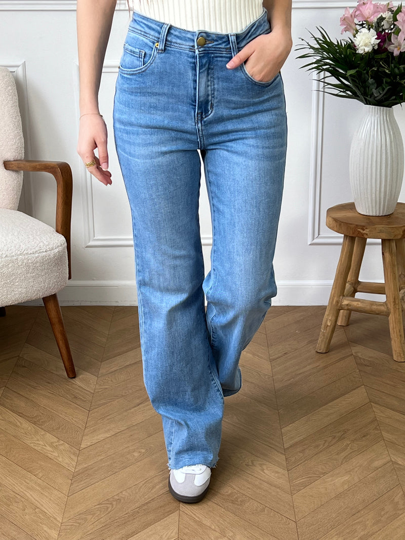 Découvrez notre tout nouveau jean bleu évasé Nesmi! Confectionné avec une taille haute flatteuse, une fermeture éclair et un bouton, ainsi que 4 poches pratiques, ce jean évasé en denim bleu clair apportera confort et élégance à votre garde-robe. Optez pour un style tendance et féminin avec ce jean flare Nesmi !