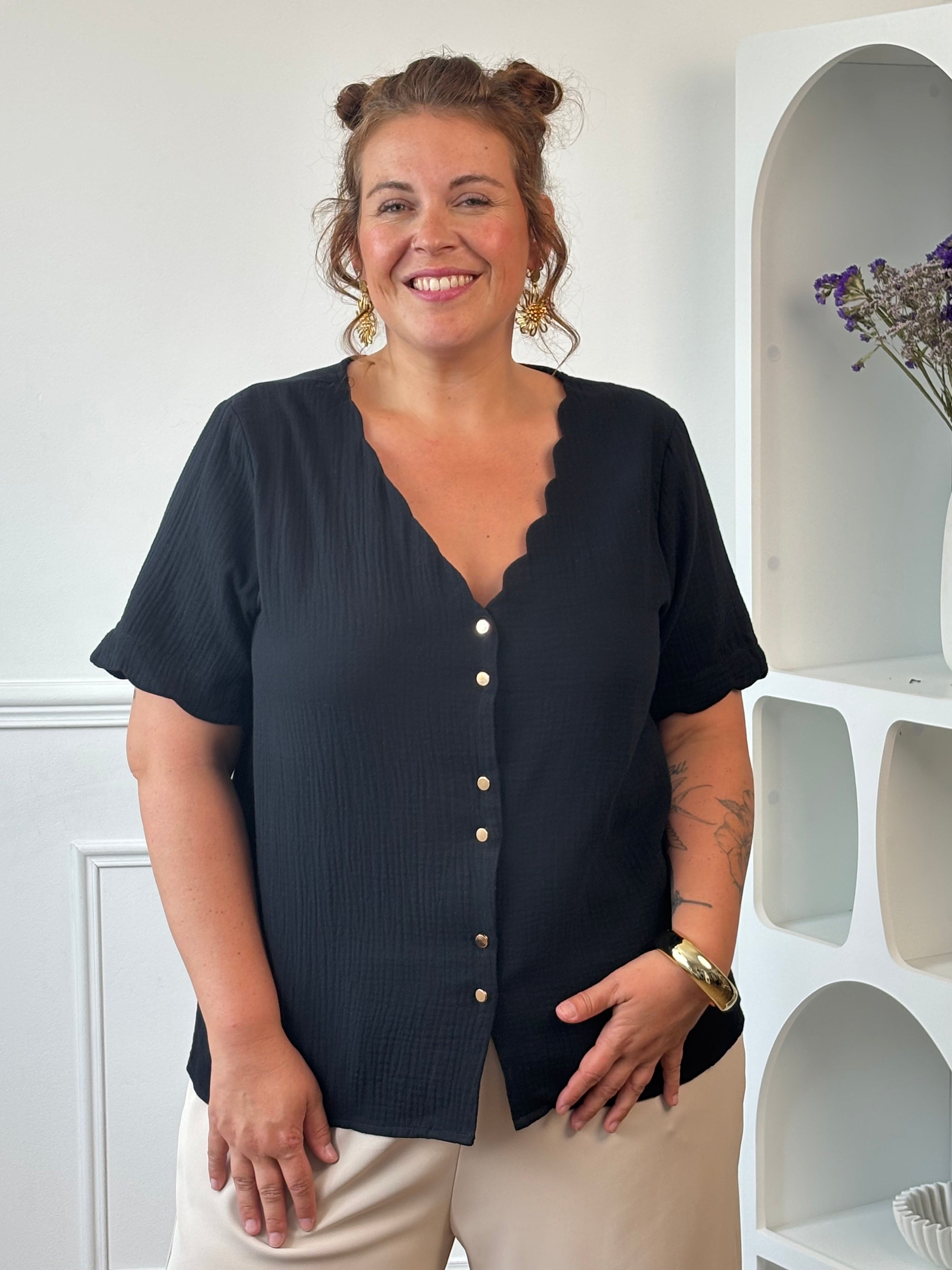 Chemise noire en gaze de coton Curve : Kira
