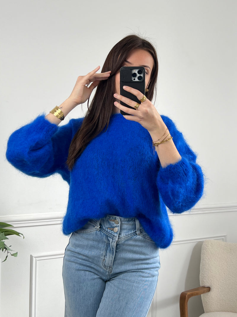 Pull kid mohair bleu roi : Leina