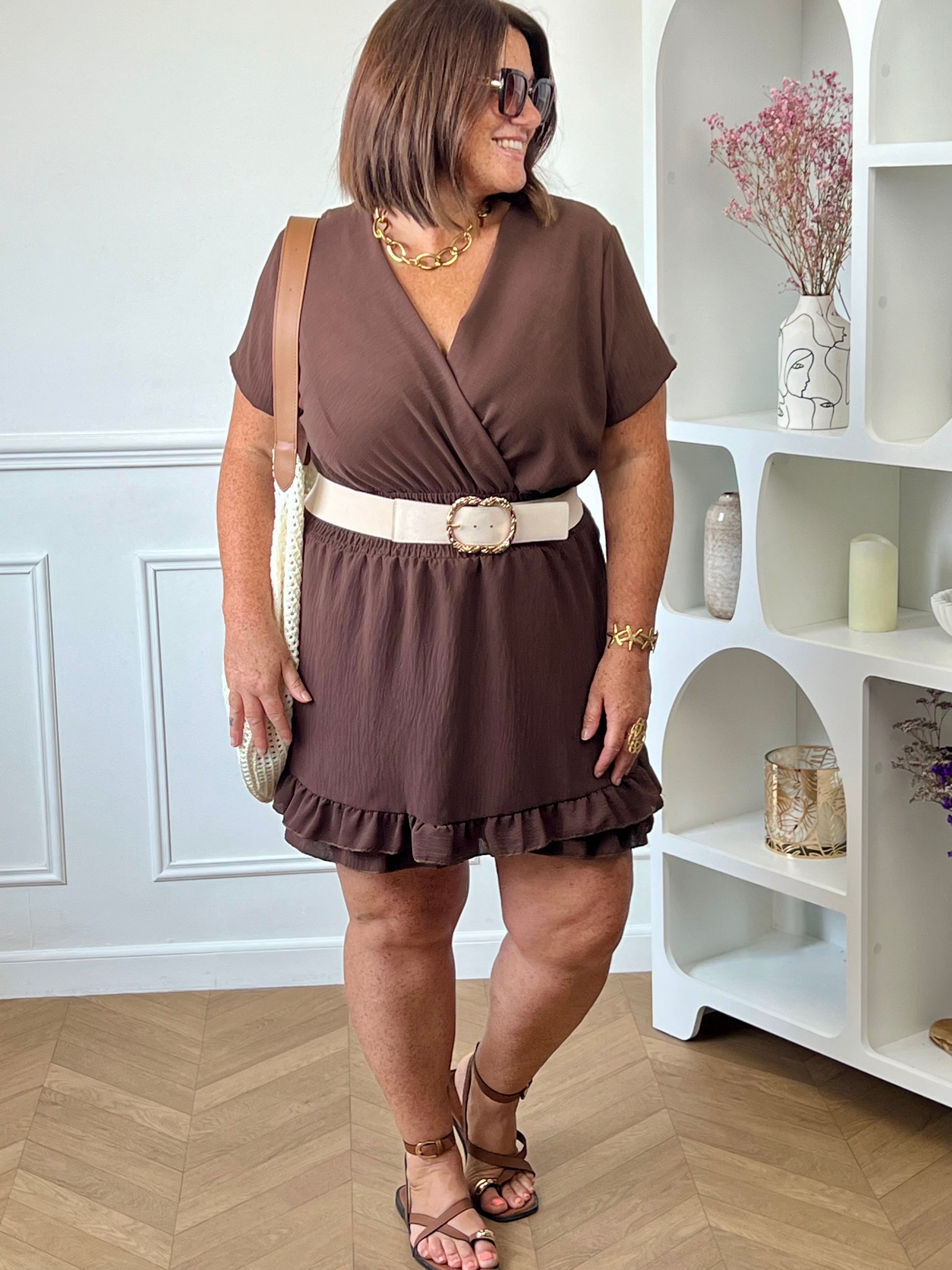 Robe short marron grande taille : Fanny