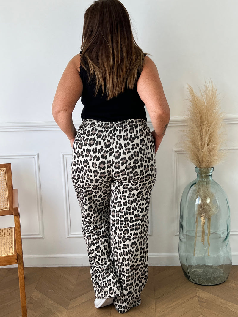 Pantalon léopard beige Curve : Adela