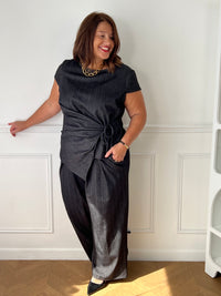 Ensemble tailleur noir et gris chevron grande taille femme – Garet | Loïcia
