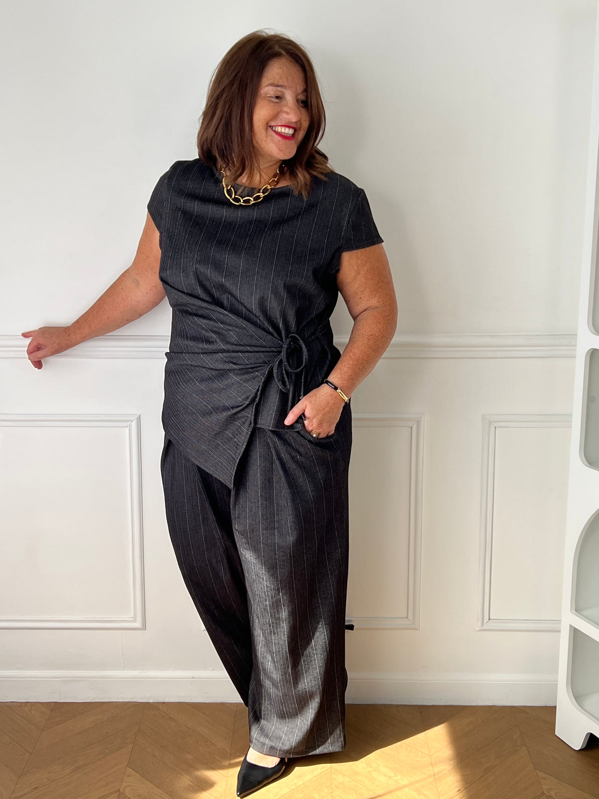 Ensemble tailleur noir et gris chevron grande taille femme – Garet | Loïcia