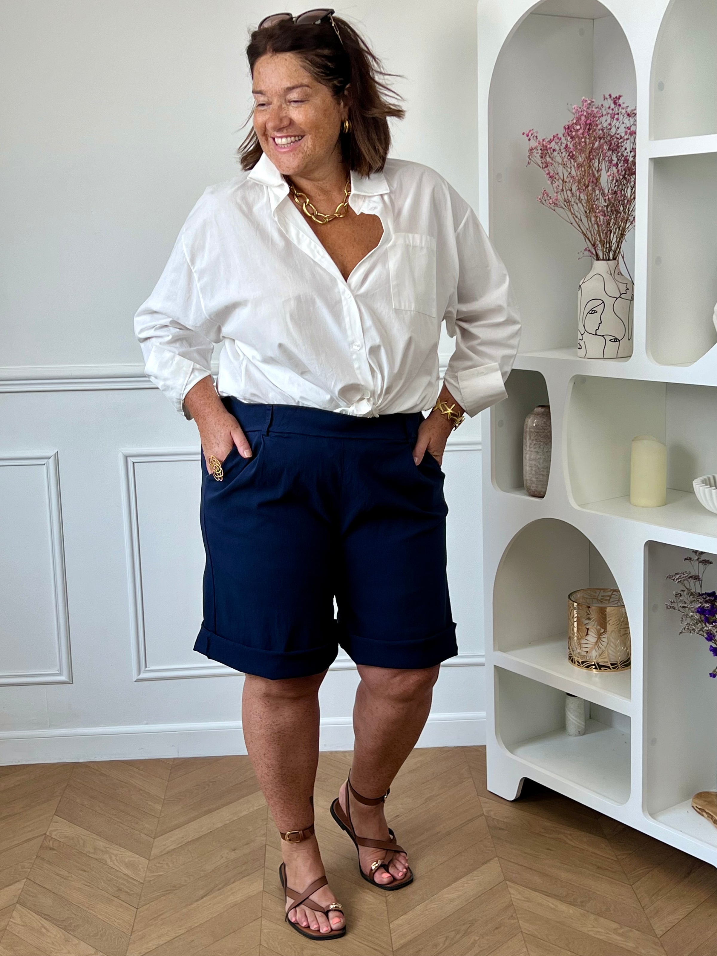 Bermuda bleu grande taille : Lounya