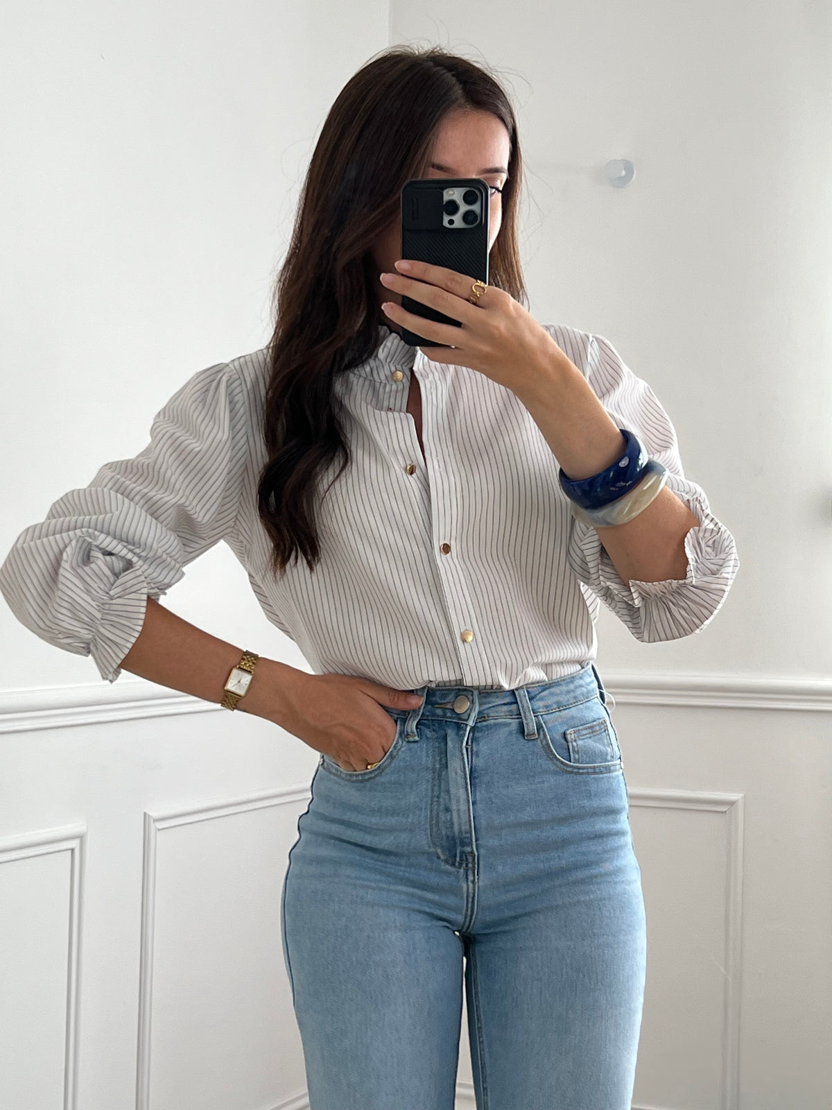 Chemise écrue à rayures bleues : Elza