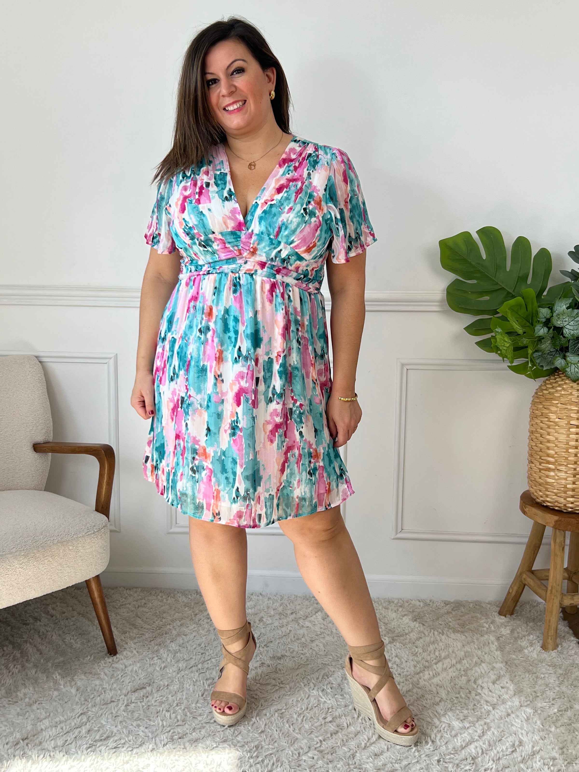Robe courte bleue et violette grande taille femme – Loïcia