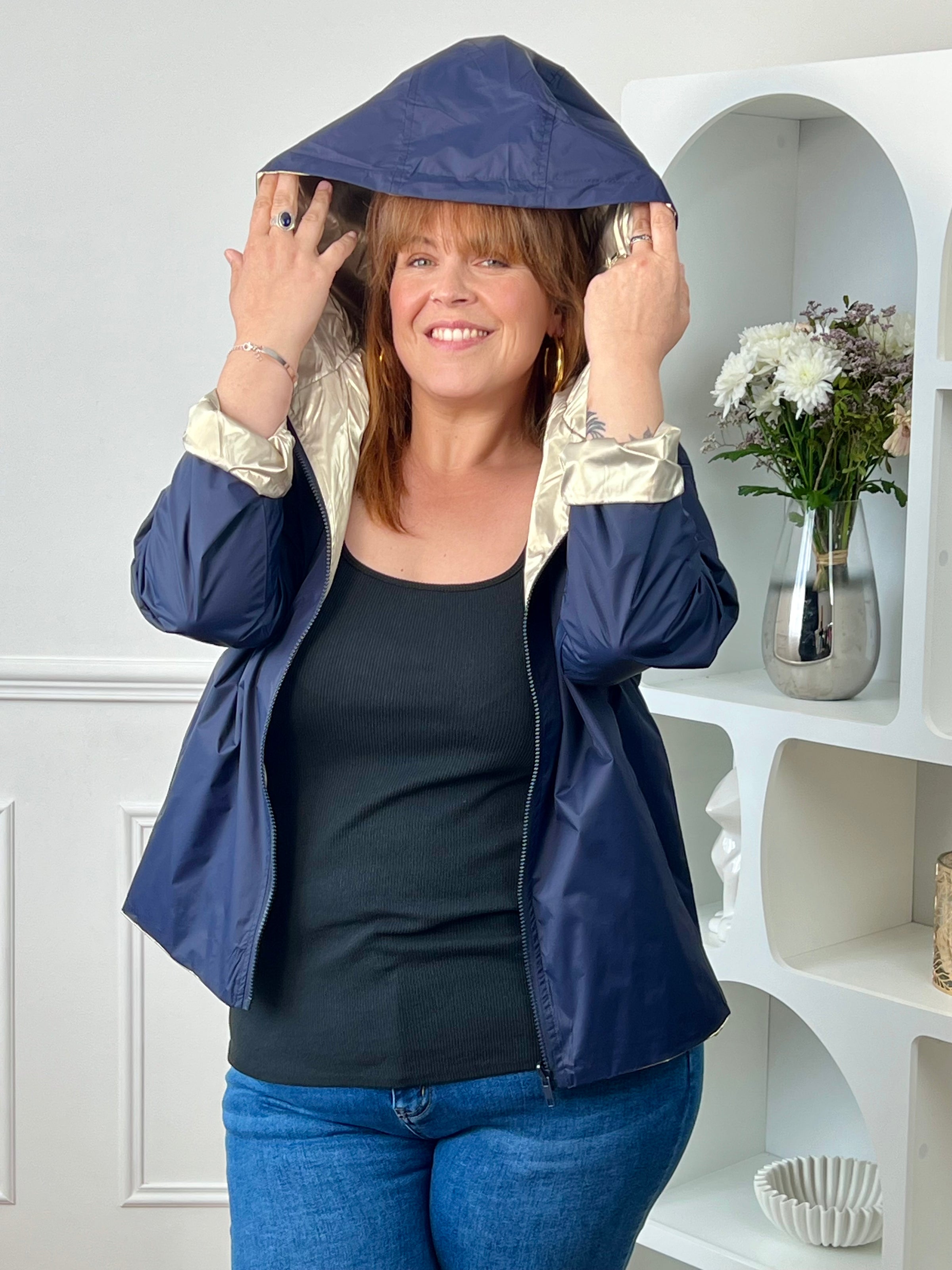Plus-size reversible gold and blue parka: Sora