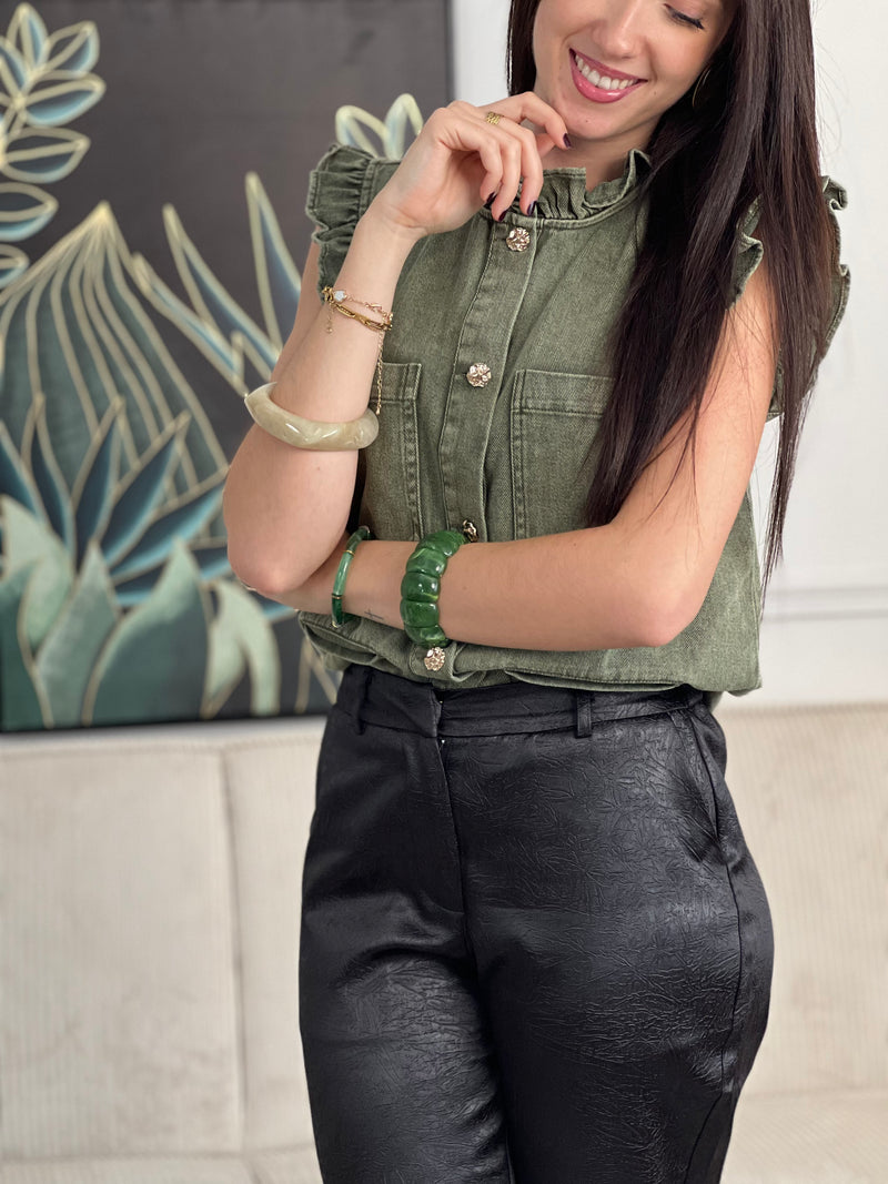 Veste en jean kaki sans manches : Clovis