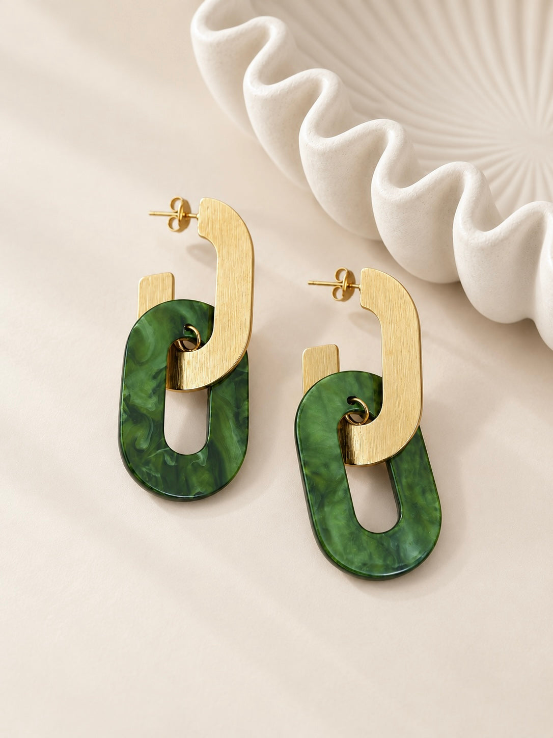 Boucles d’oreilles vertes et dorées : Zeyna