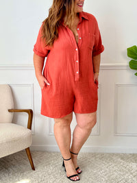 Combishort terracotta gaze de coton grande taille : Judie