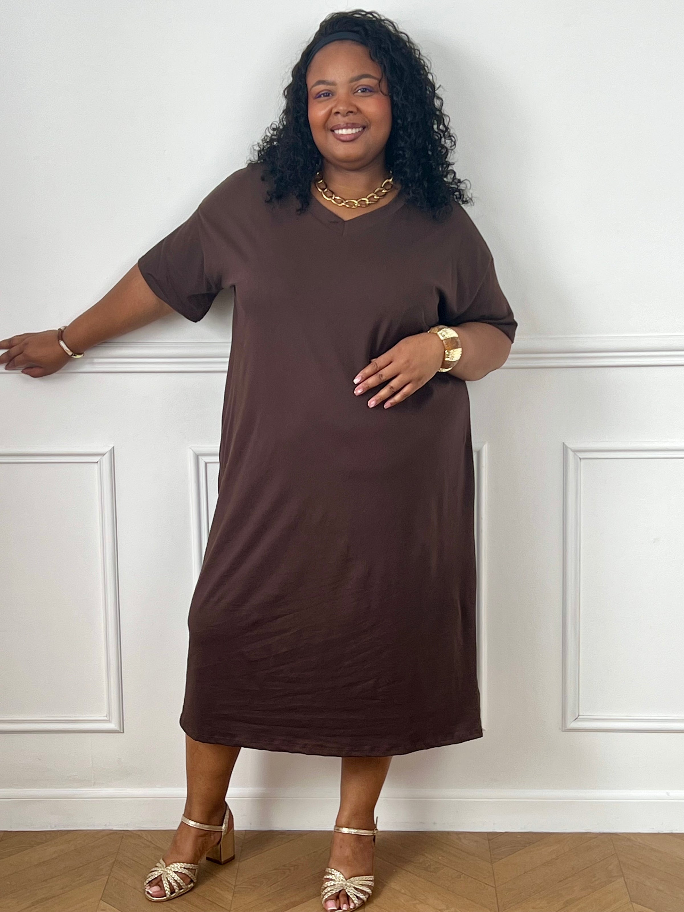 Robe tee-shirt marron grande taille : Veana