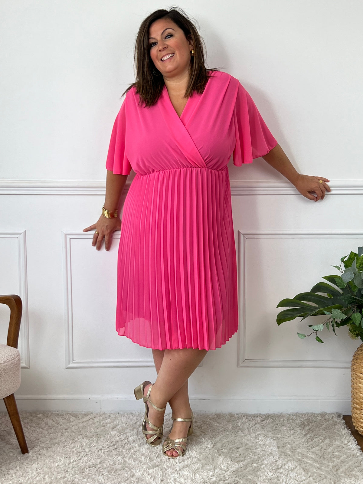 Robe courte fluide rose grande taille : Ophelie