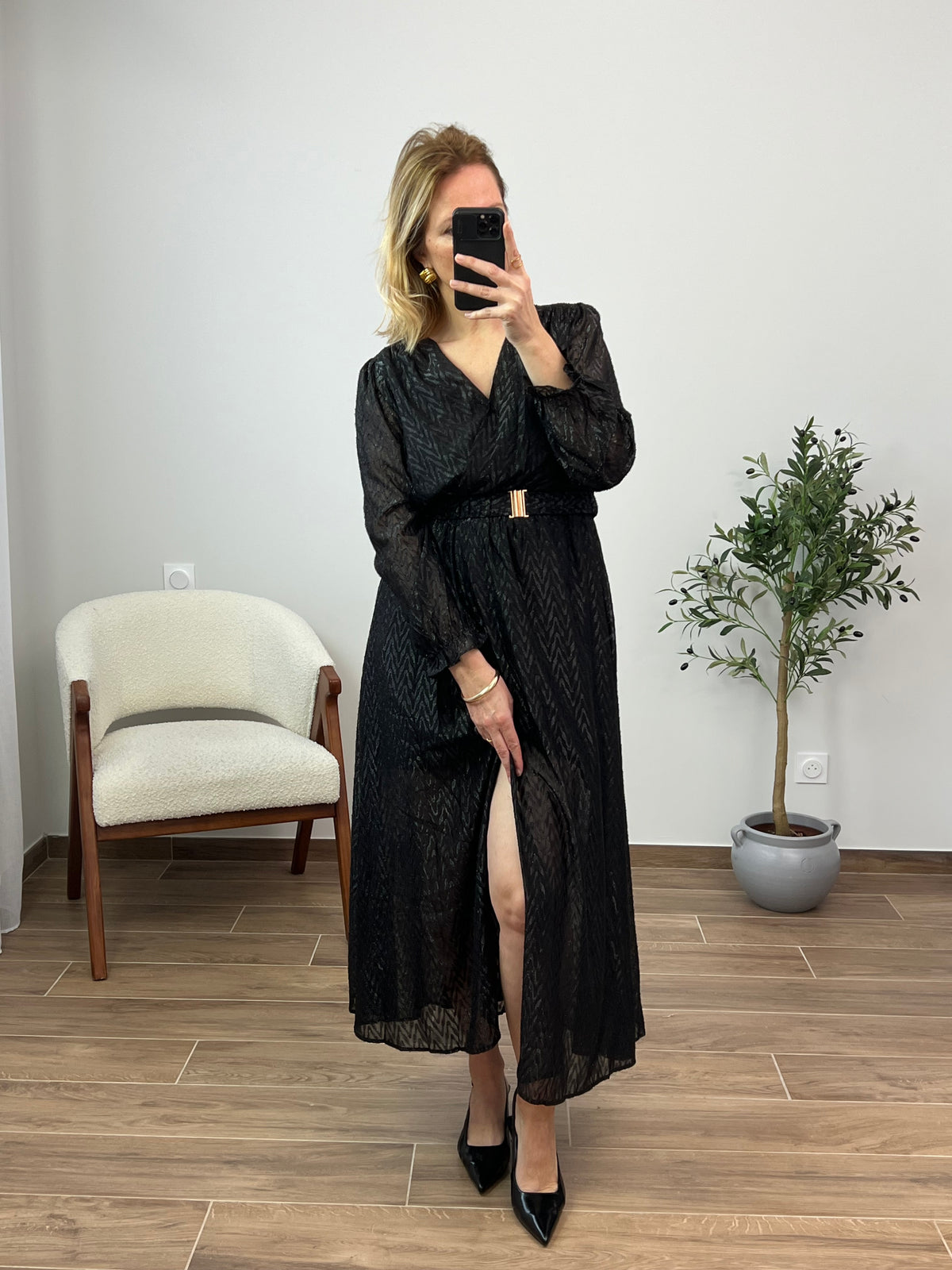 Robe noire longue brillante : Maria