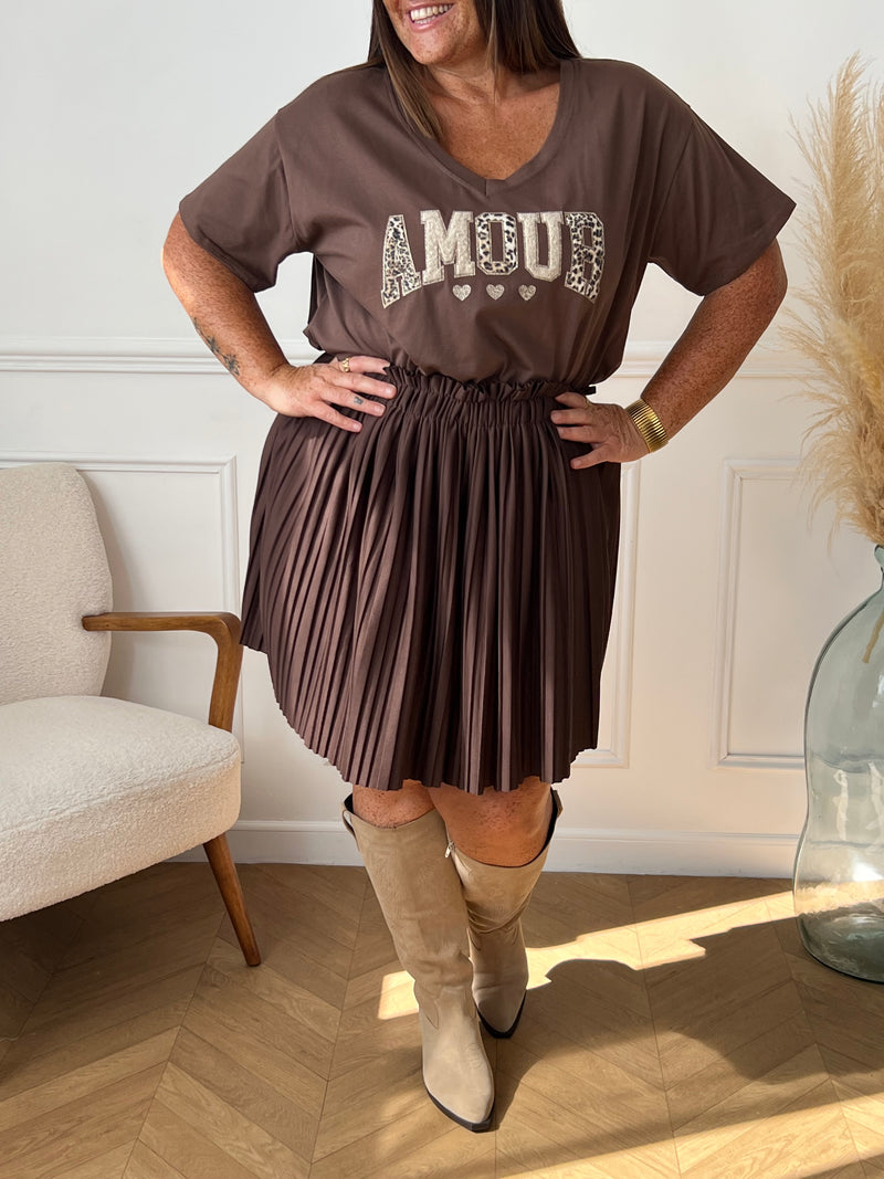 Jupe marron plissée grande taille : Kenize