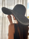 Chapeau effet paille capeline à strass noir : Playa