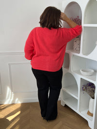 Col V et boutons du gilet corail grande taille Caroline – Made in Italy | Loïcia
