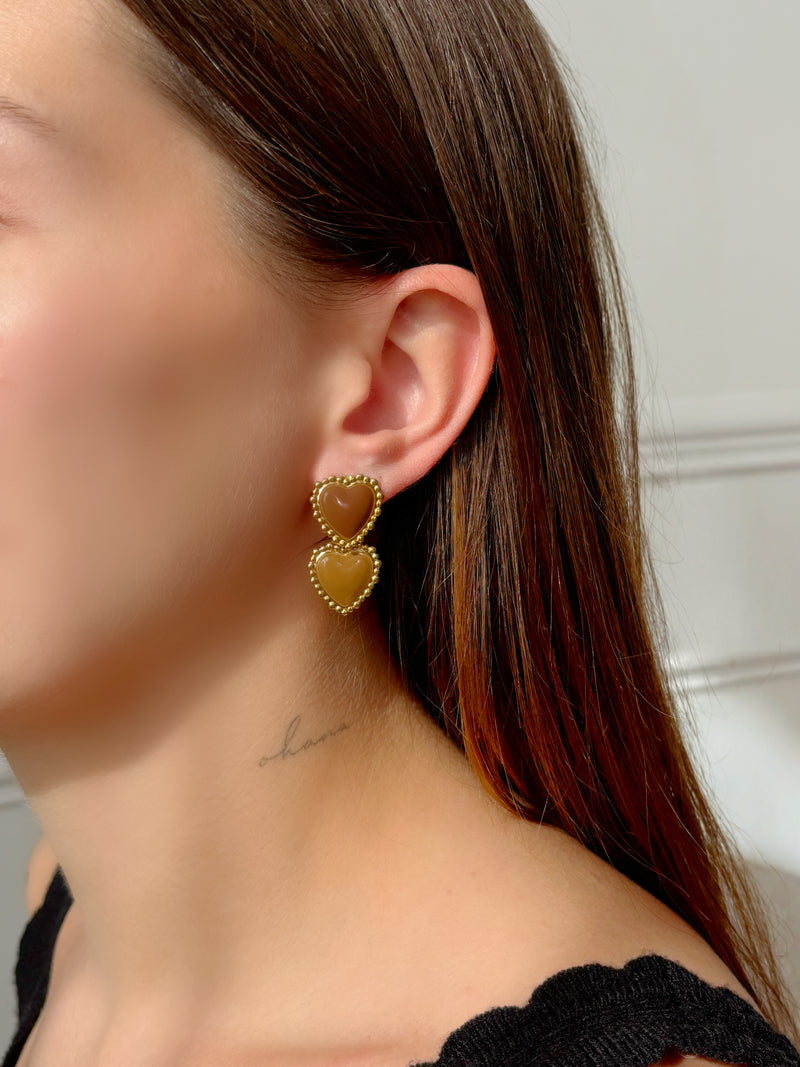 Boucles d'oreilles marrons et dorées