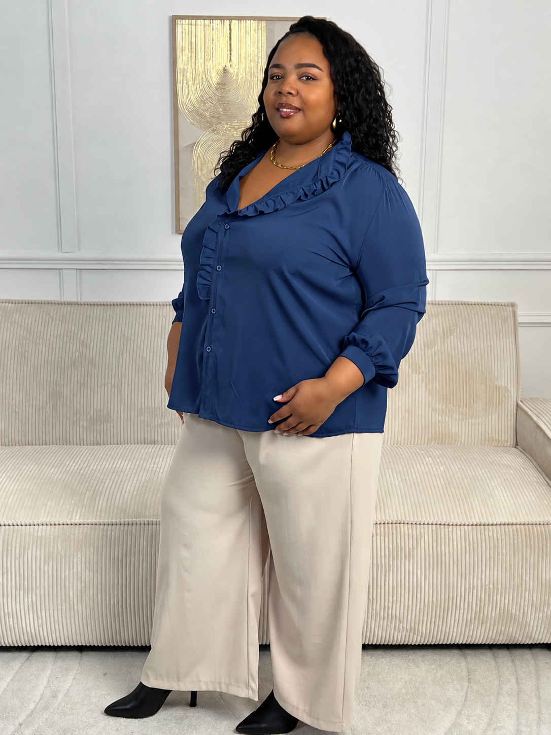 Chemise fluide bleue grande taille : Johana