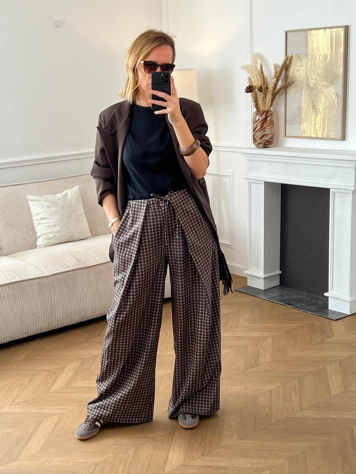 Pantalon Tall noir et camel à carreaux : Edme