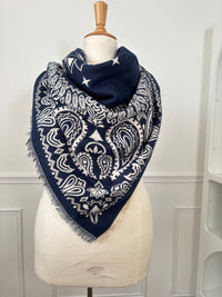 Écharpe bandana bleue et écrue : Ilda