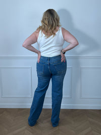 Détail taille et passants ceinture du jean bleu Tall grande taille Louka – 78% Coton 2% Élasthanne | Loïcia