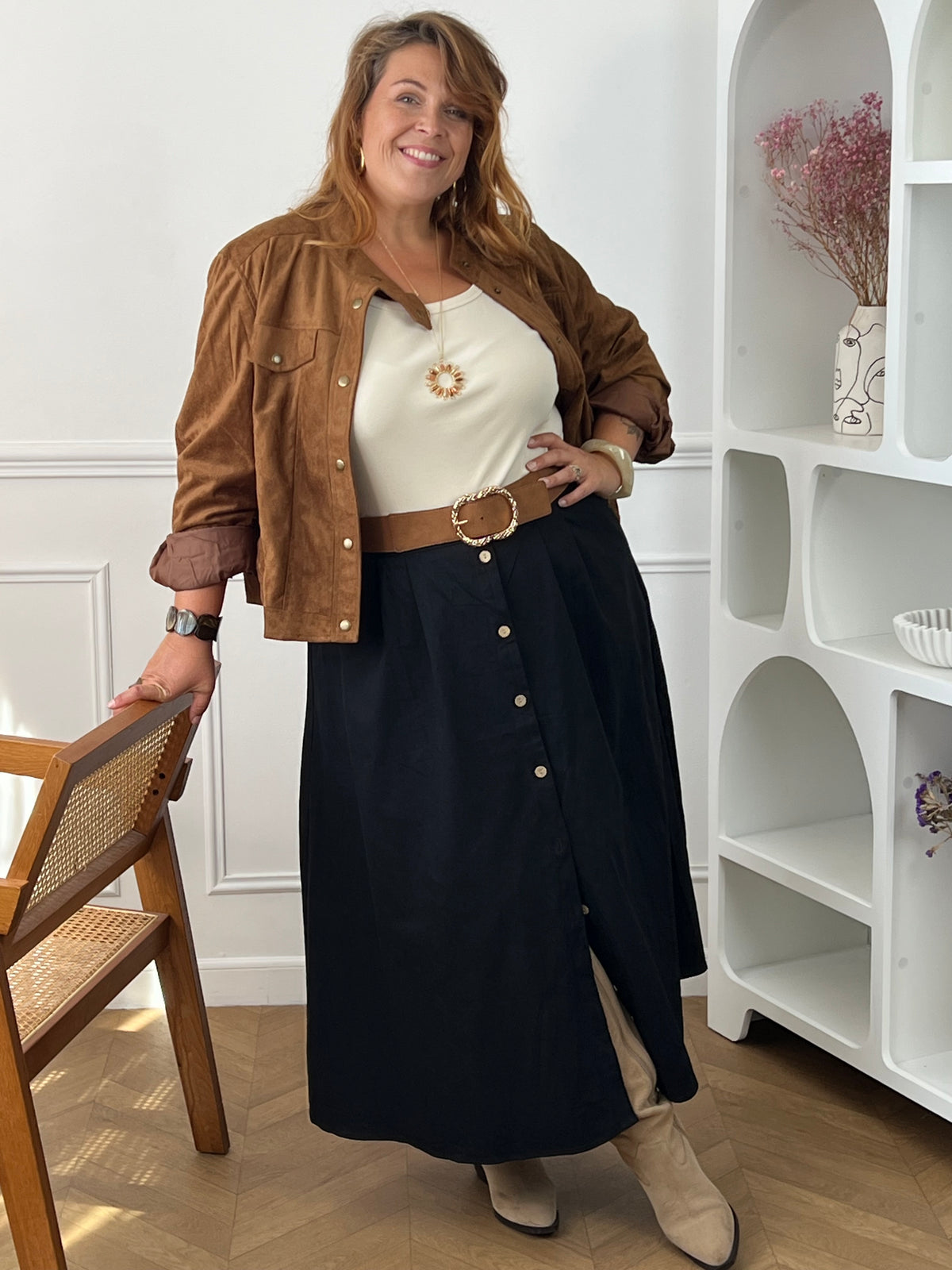 Jupe longue noire évasée grande taille femme – Ada | Loïcia