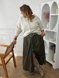 Jupe longue kaki évasée grande taille femme – Ada | Loïcia