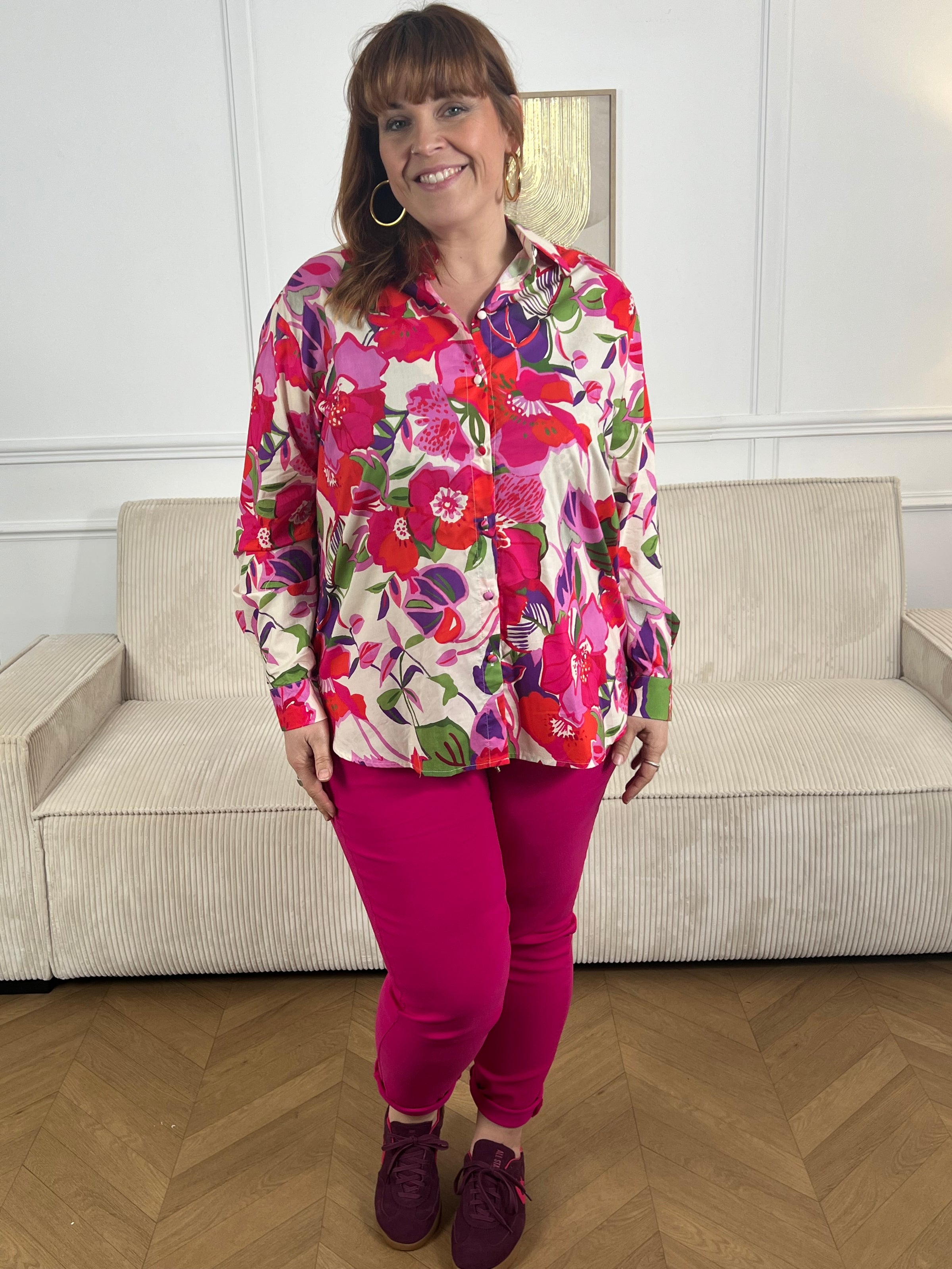 Pantalon rose fuchsia grande taille avec cordon ajustable – Loïcia