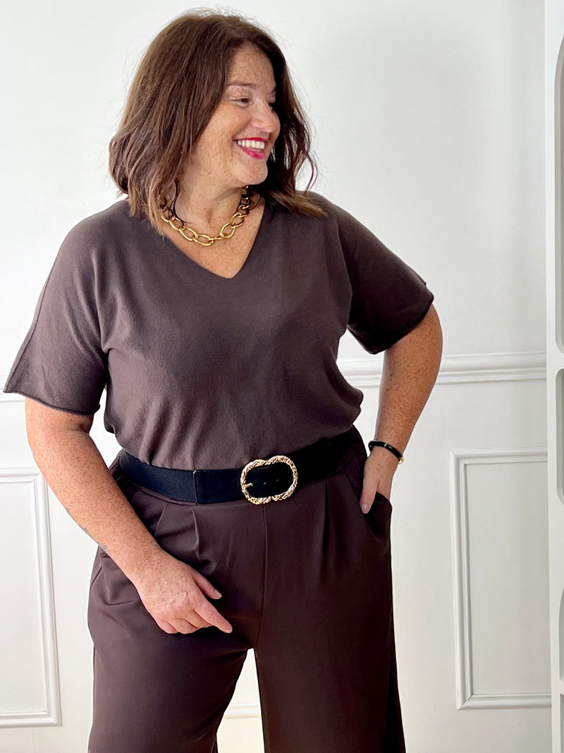 Pull léger marron grande taille femme – Bonnie | Loïcia