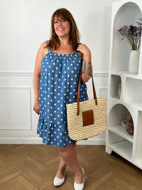 Robe courte curve bleue bretelles fines col rond taille unique 44/50 – Loïcia
