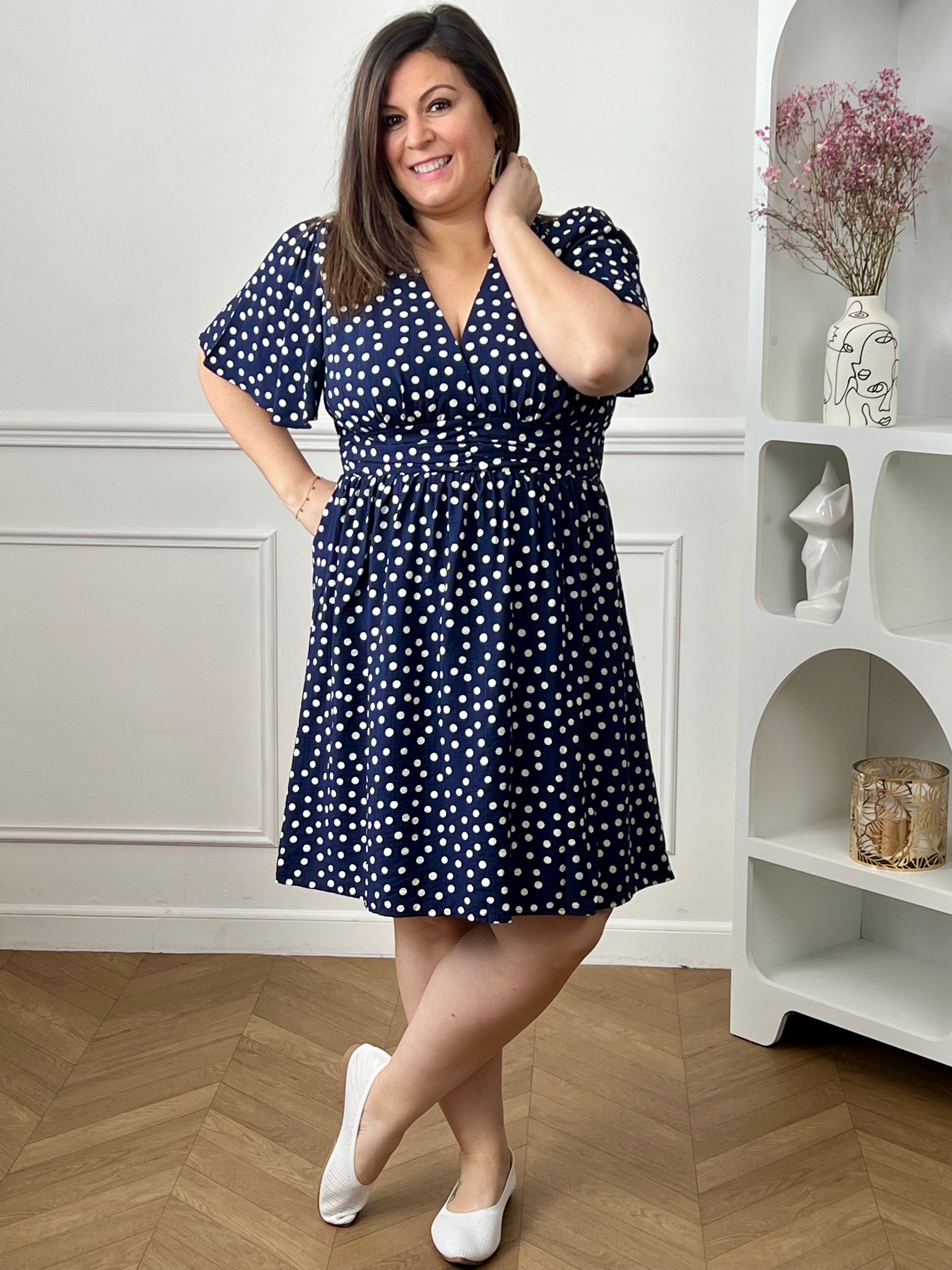 Women's Plus Size Blue Polka Dot Dress – Loïcia