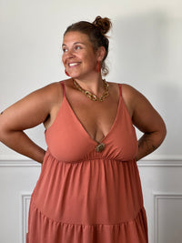 Robe grande taille femme rose terracotta viscose élastique dos taille unique 44/50 – Loïcia
