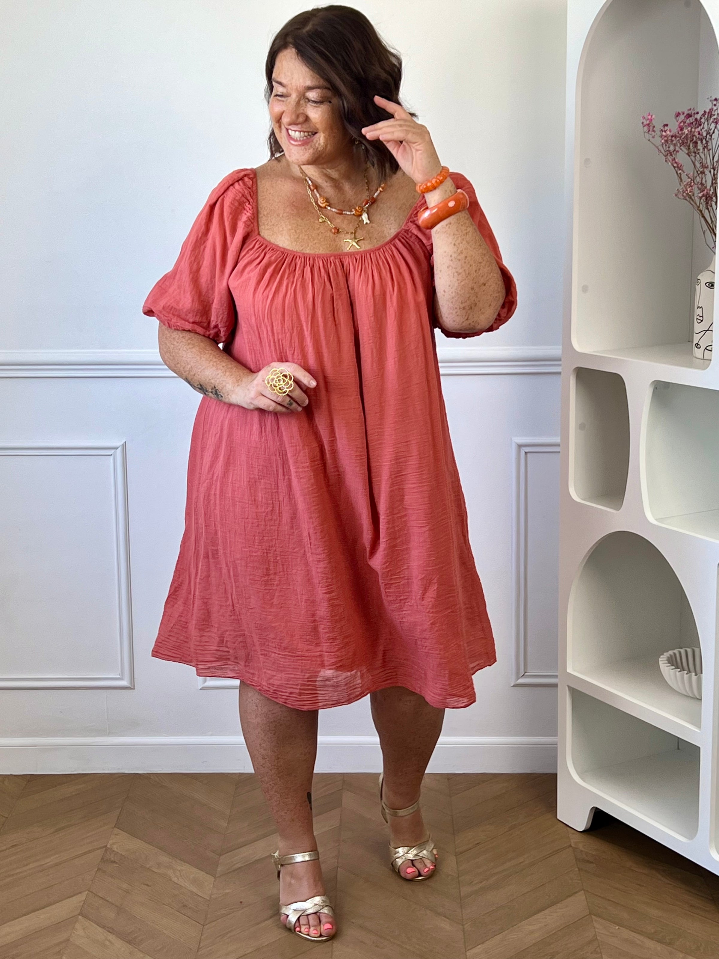 Robe grande taille femme 100% coton terracotta doublée taille unique 44/54 – Loïcia
