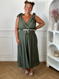 Robe longue curve vert kaki et beige viscose taille unique 44/50 Made in Italy – Loïcia
