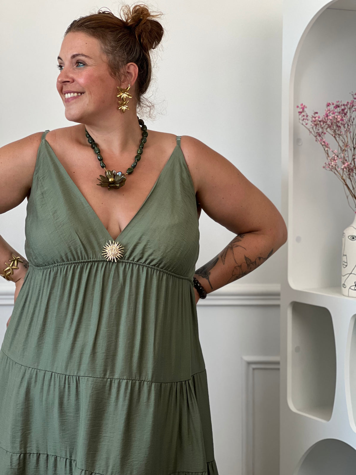 Robe grande taille femme kaki viscose élastique dos taille unique 44/50 – Loïcia
