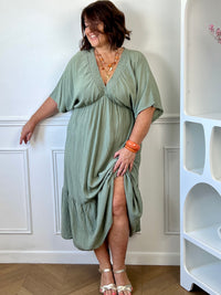 Robe grande taille femme kaki 100% viscose élastique taille unique 44/50 – Loïcia
