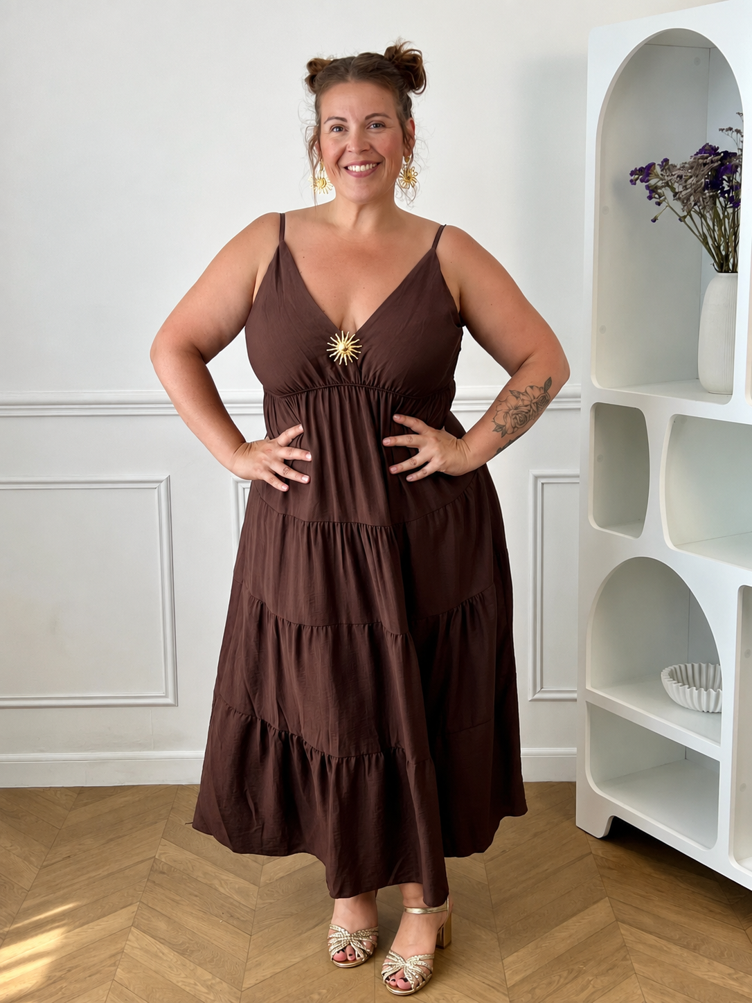 Robe longue marron grande taille : Loetitia