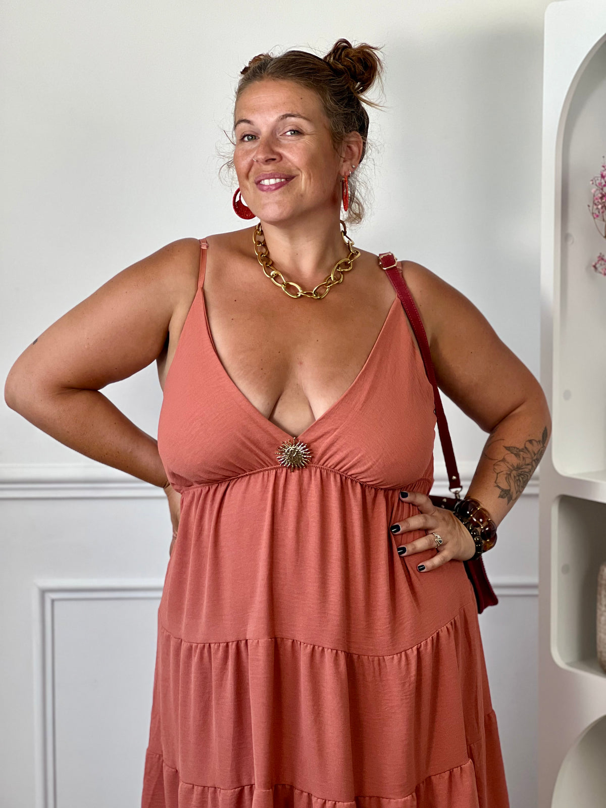 Robe longue terracotta grande taille : Loetitia
